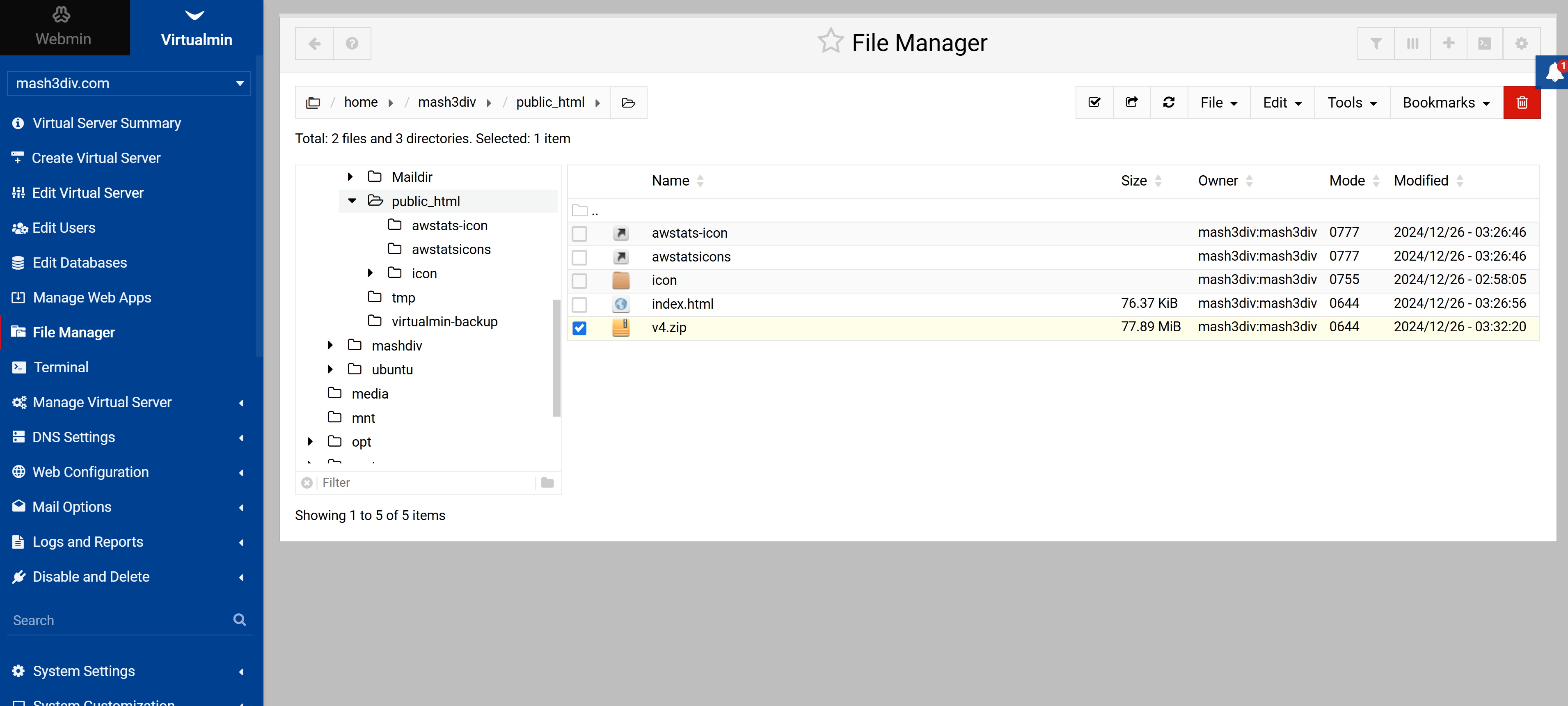 Upload zip file to public_html